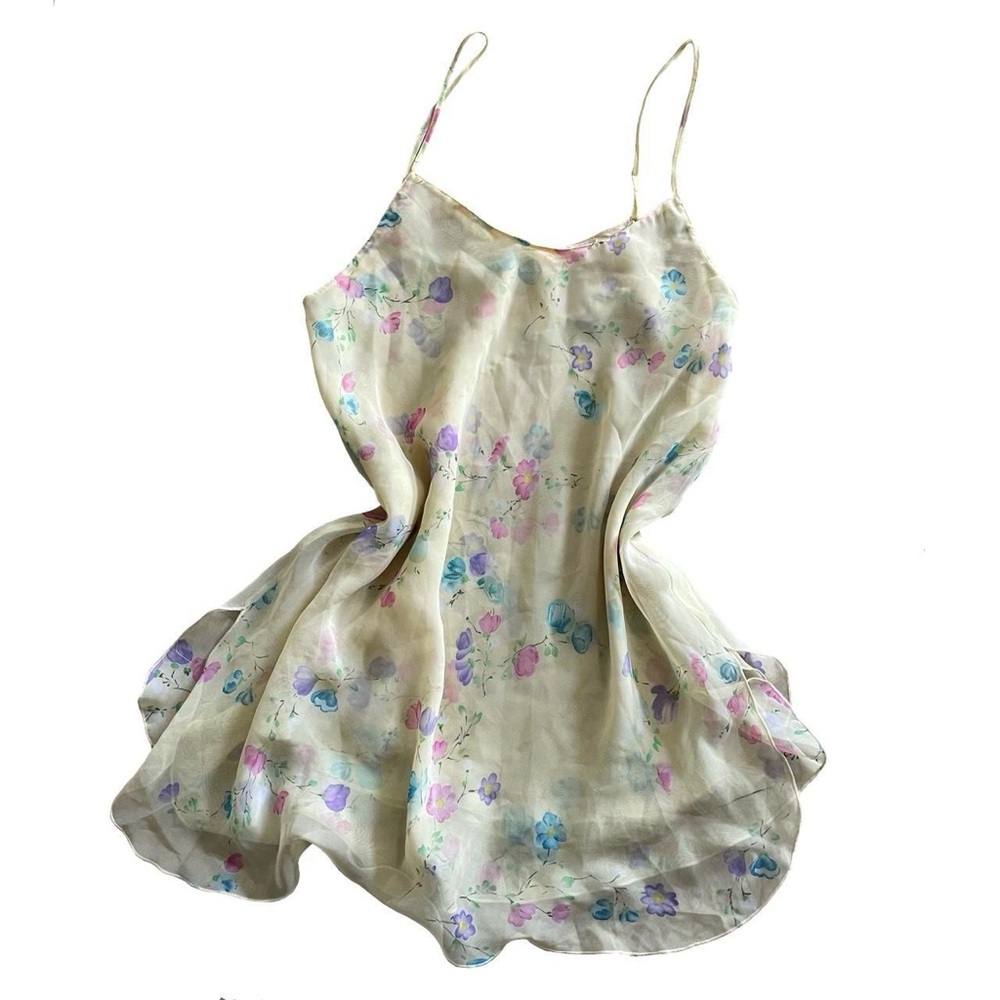 Oscar de la Renta Yellow and Pink Chemise with Floral Print